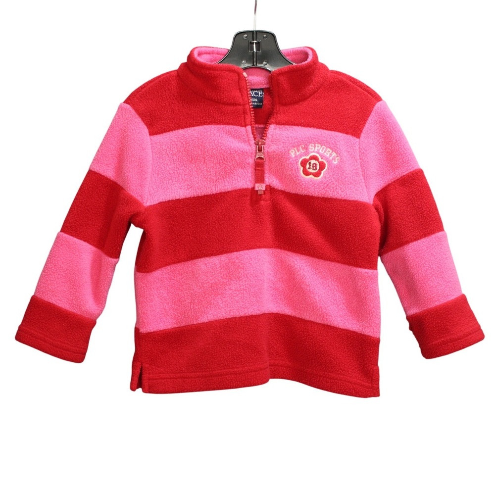 The Children's Place Pink Red Striped Fleece Pullover 24 Months